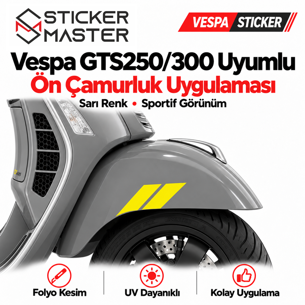 Vespa GTS250/300 ön çamurluk folyo kesim sticker uygulama detayı