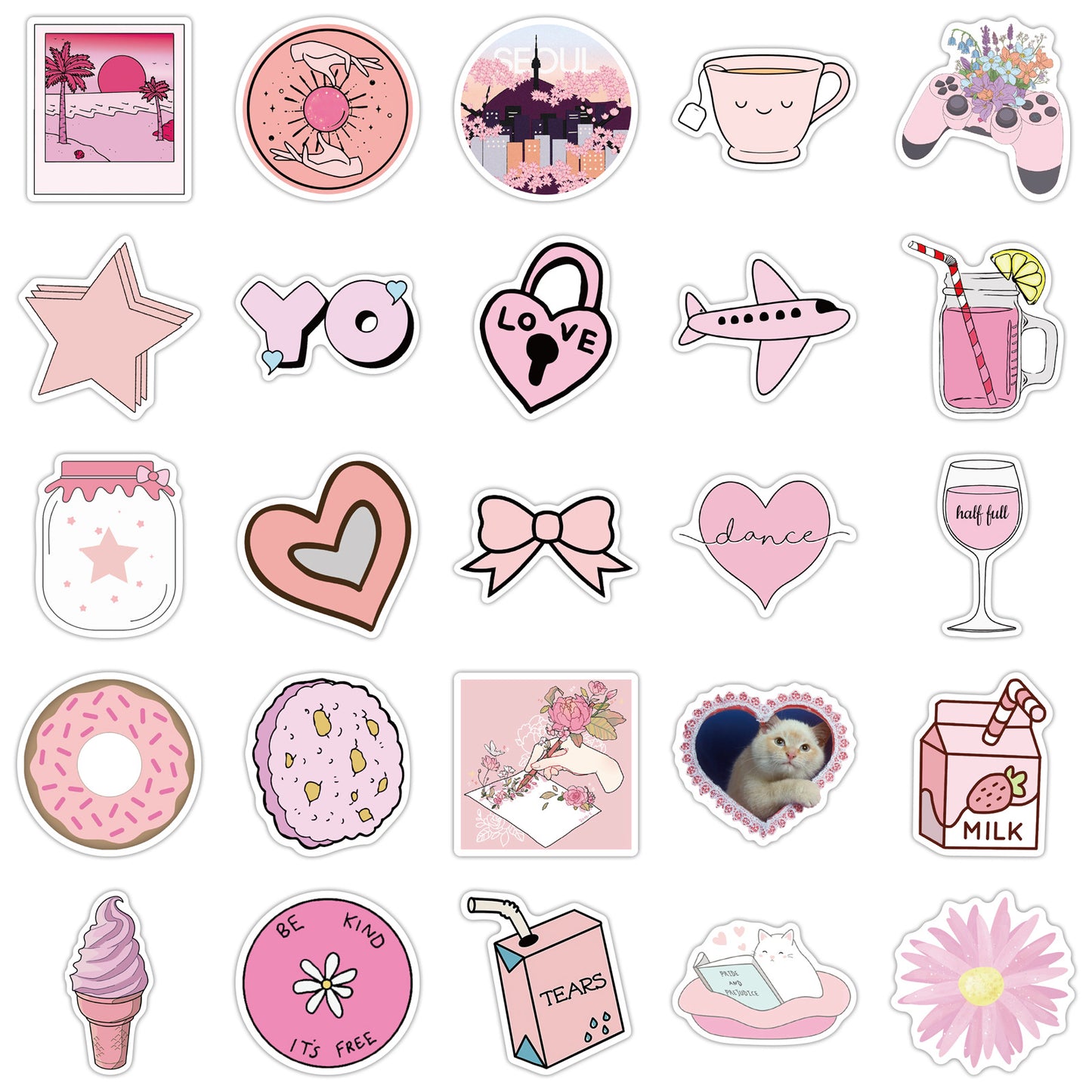 50 Adet Pembe Estetik Sticker Seti Su Geçirmez - Sticker Master