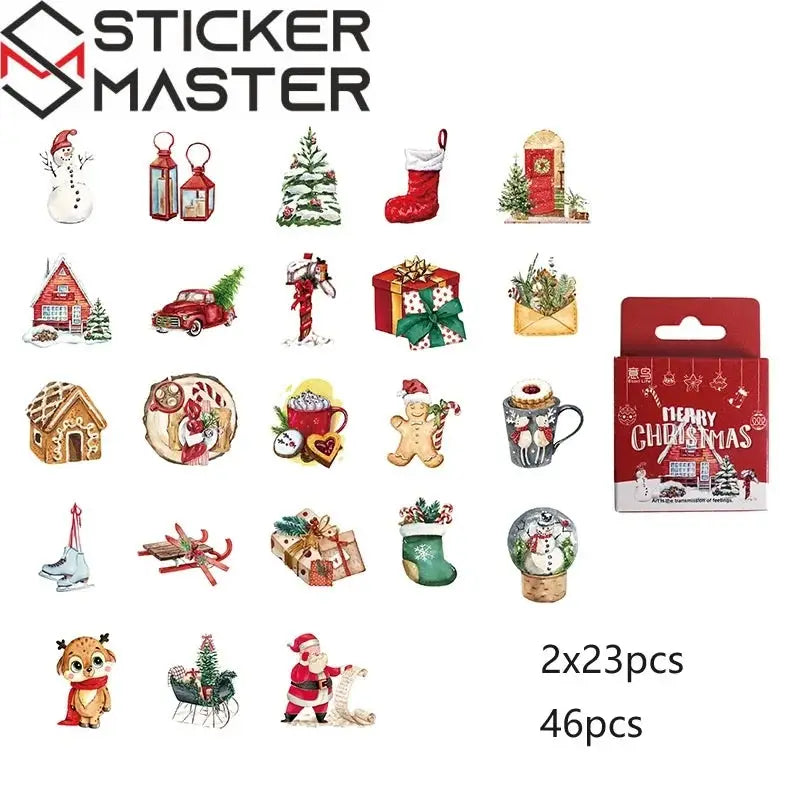 46 Parça Yılbaşı Sticker Seti | Merry Christmas Temalı Kendin Yap (DIY) Etiketleri Sticker Master
