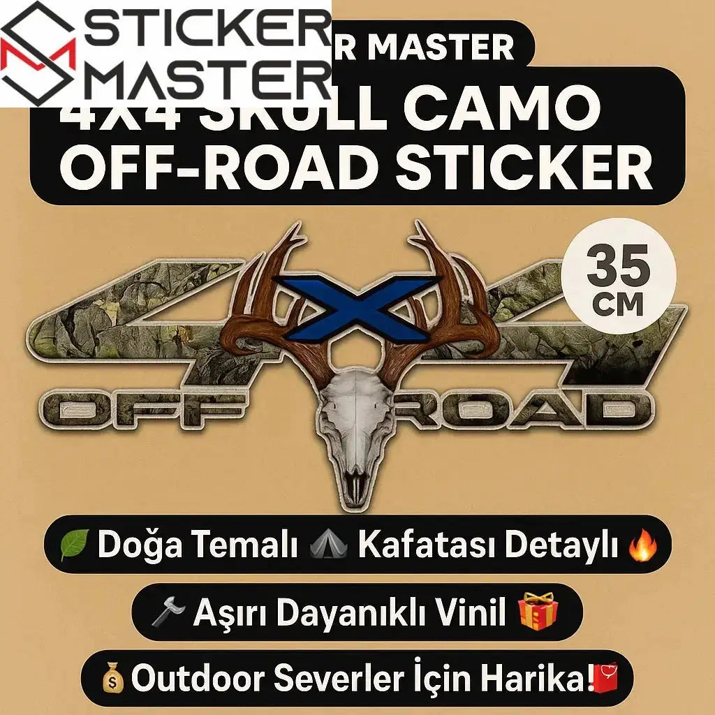 Sticker Master 4x4 Skull Camo Off-Road Sticker – 35 cm Avcı Ruhu, Doğanın İçinden! Sticker Master