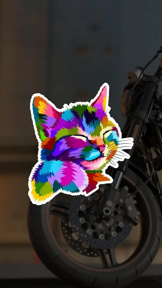 Rengarenk Kedi Motorsiklet,Kask,Laptop,Motor Ve Oto Araç Sticker 9 X 10 Cm Sticker Master