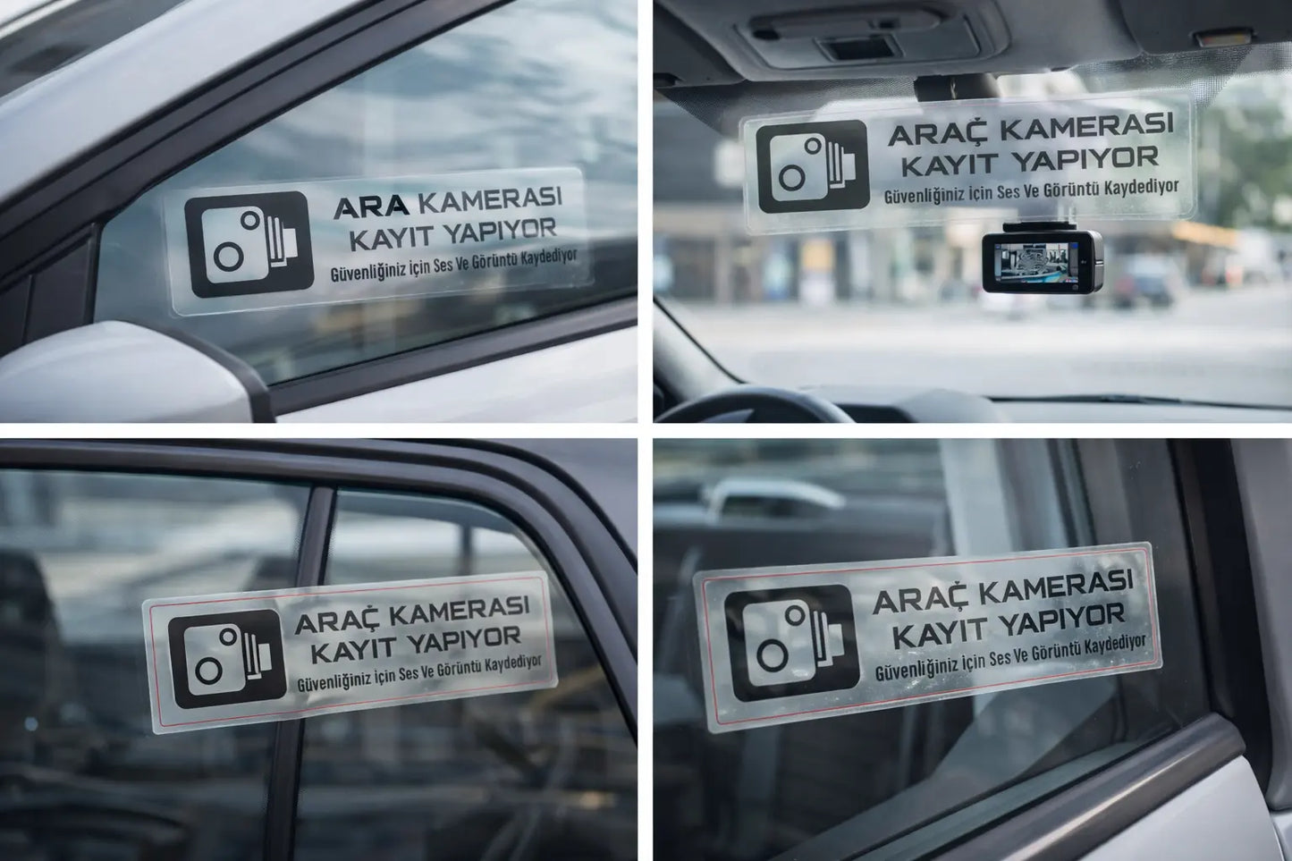 Araç Kamera Kayıt Sticker | Şeffaf Cam İçin Ses ve Görüntü Kaydı Uyarı Etiketi - 2 Adet - Sticker Master