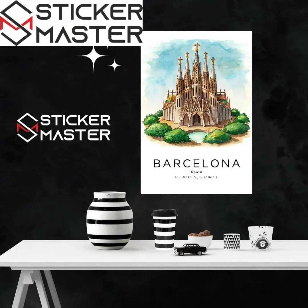 Sticker Master Barcelona Şehir Manzarası Çerçeveli Poster Tablo (30x42 Cm) | Dekoratif Duvar Tablosu | Ev, Ofis Dekoru | Seyahat Temalı Hediye - Sticker Master
