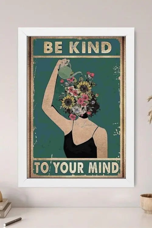 Sticker Master Be Kind to Your Mind Poster – Mental Sağlık ve Kişisel Gelişim Duvar Dekoru | Vintage
