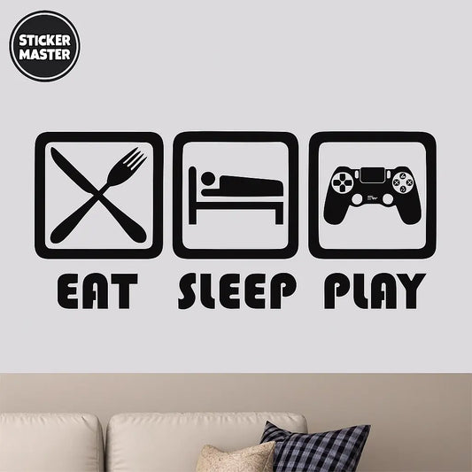 Sticker Master Eat, Sleep, Play Duvar Stickerı – Oyunsever Çocuk ve Genç Odaları İçin Sticker Master