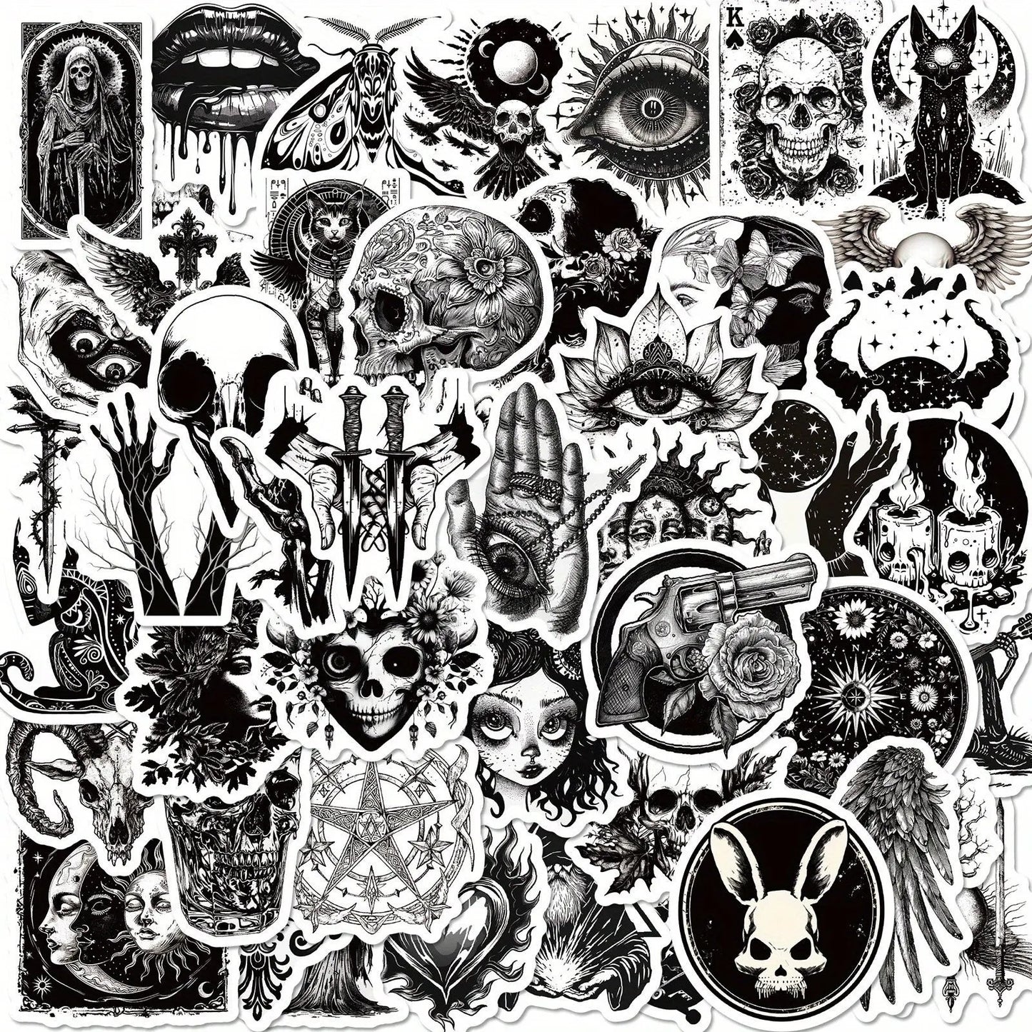 Gothic Punk Siyah Beyaz Sticker Seti 50’li | Sticker Master - Sticker Master
