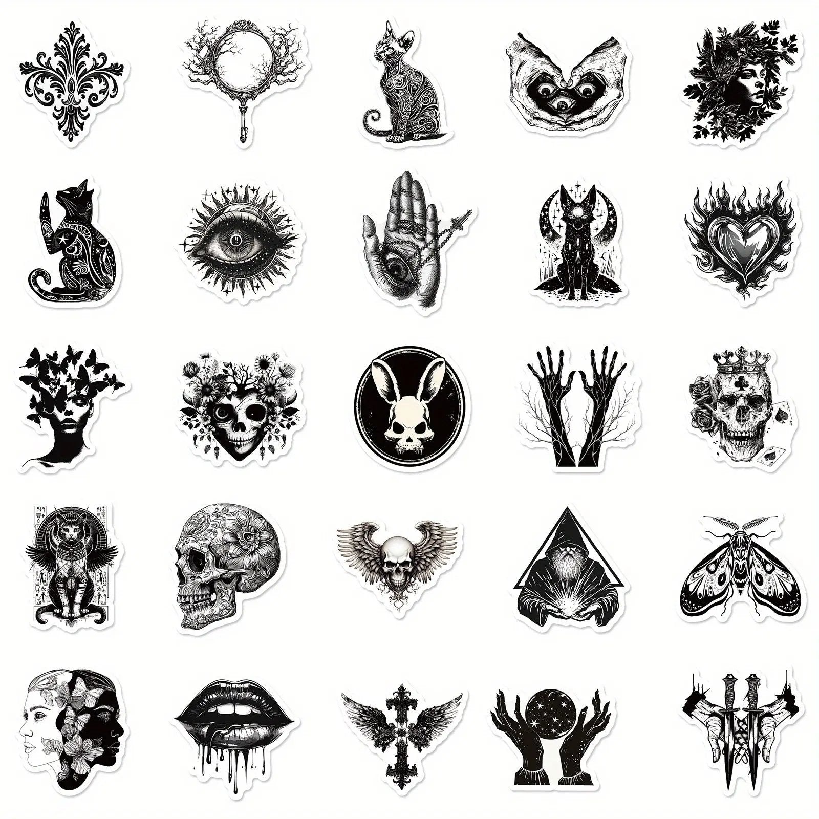 Gothic Punk Siyah Beyaz Sticker Seti 50’li | Sticker Master - Sticker Master