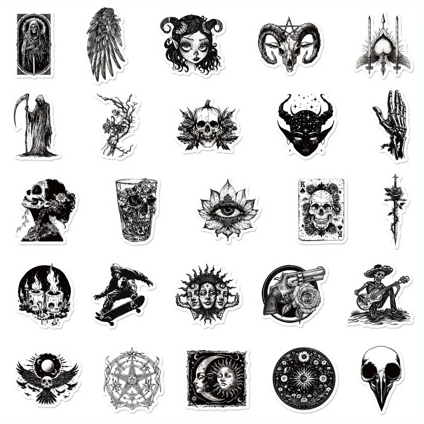 Gothic Punk Siyah Beyaz Sticker Seti 50’li | Sticker Master - Sticker Master
