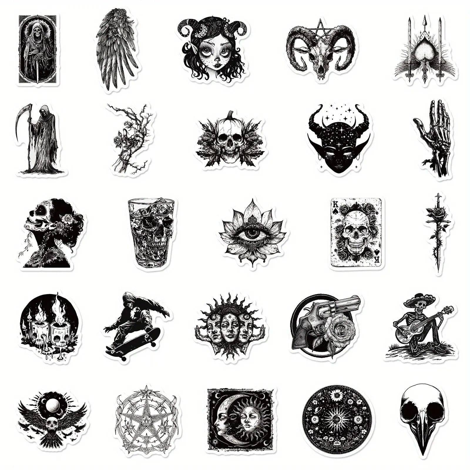 Gothic Punk Siyah Beyaz Sticker Seti 50’li | Sticker Master - Sticker Master