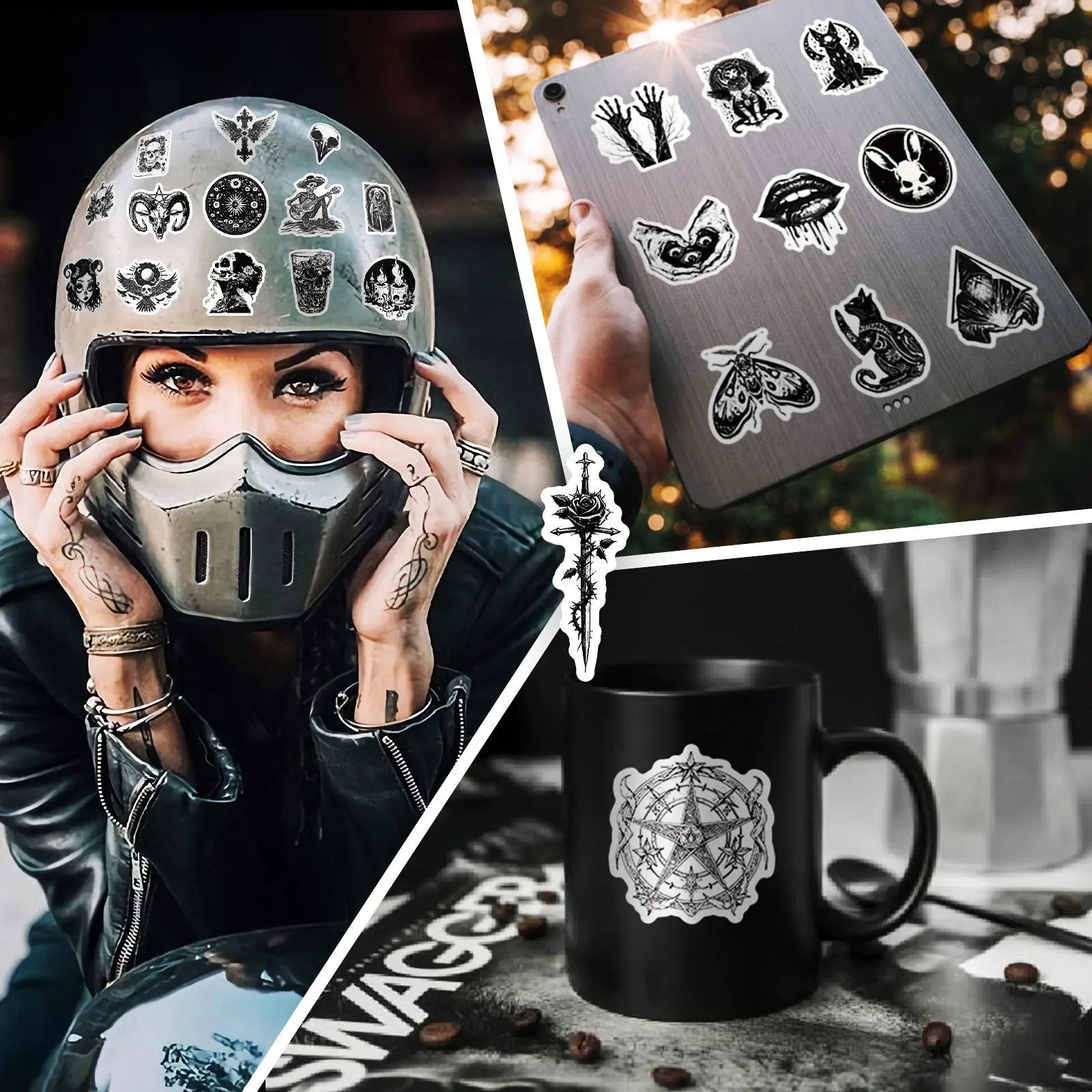 Gothic Punk Siyah Beyaz Sticker Seti 50’li | Sticker Master - Sticker Master