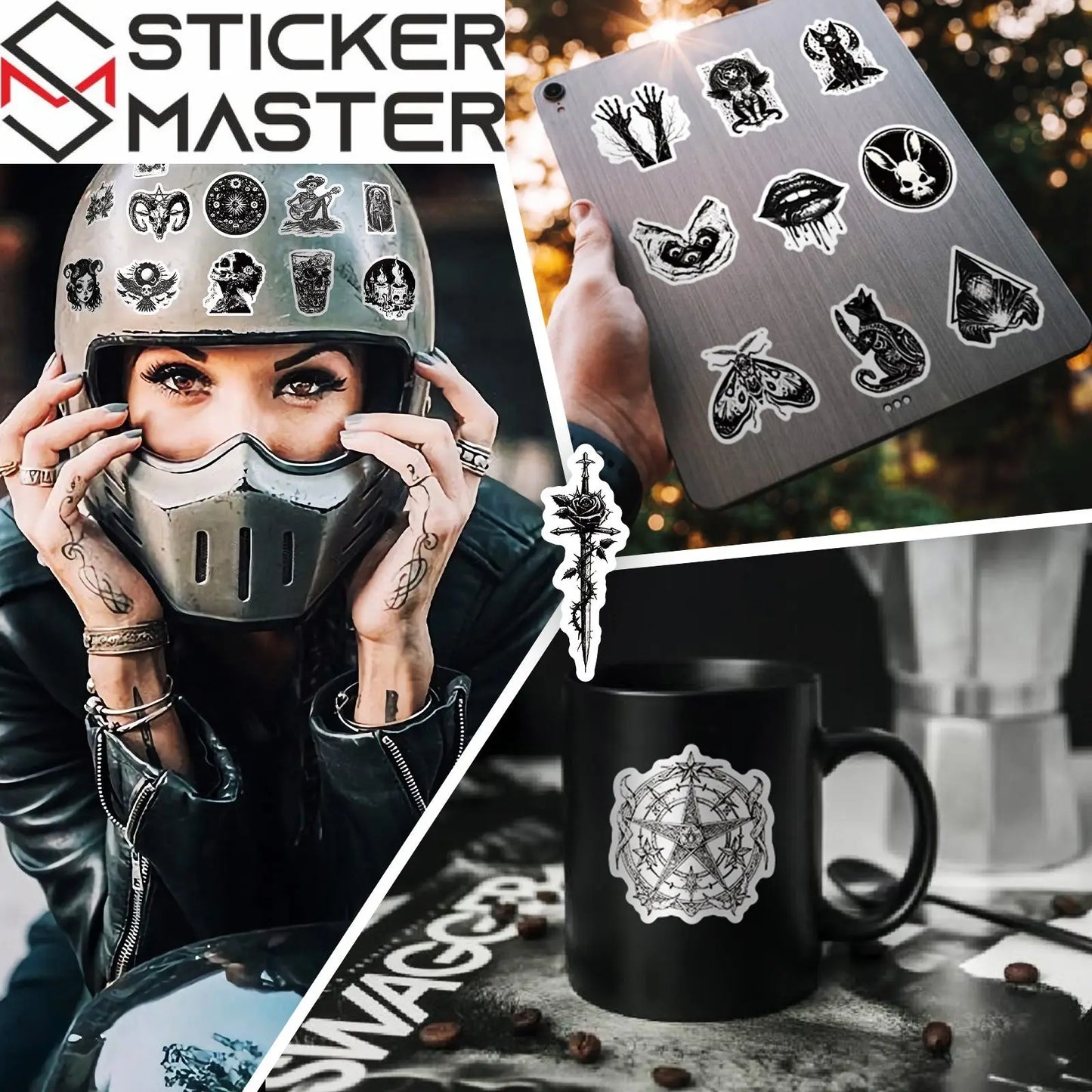 Gothic Punk Siyah Beyaz Sticker Seti 50’li | Sticker Master - Sticker Master