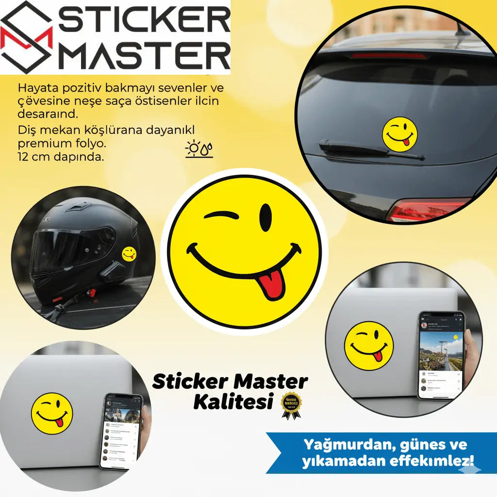 Gülen Yüz Sticker Dil Çıkaran Emoji 12cm | Sticker Master - Sticker Master