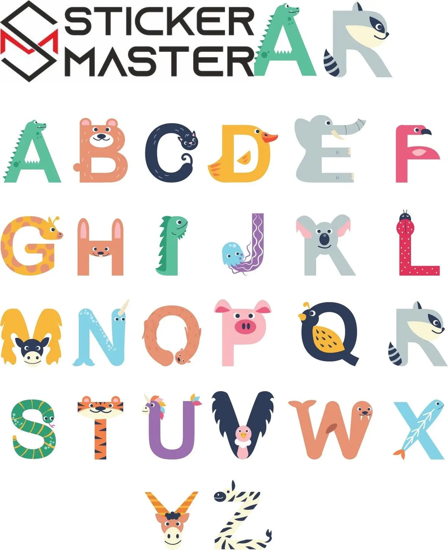 Sticker Master Sevimli Hayvanlı Harfler Dekoratif Bebek Çocuk Odası Duvar Etiket Sticker