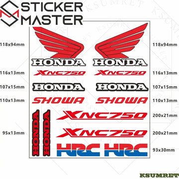Honda NC750X Sticker Seti | HRC, Showa ve Kanat Logolu Full Grenaj Kiti Sticker Master