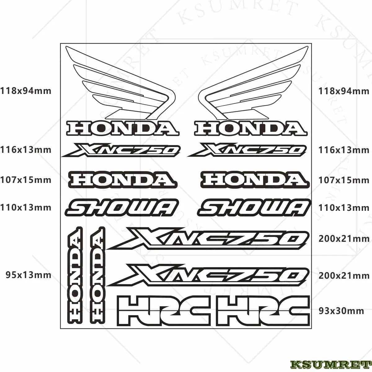 Honda NC750X Sticker Seti | HRC, Showa ve Kanat Logolu Full Grenaj Kiti Sticker Master
