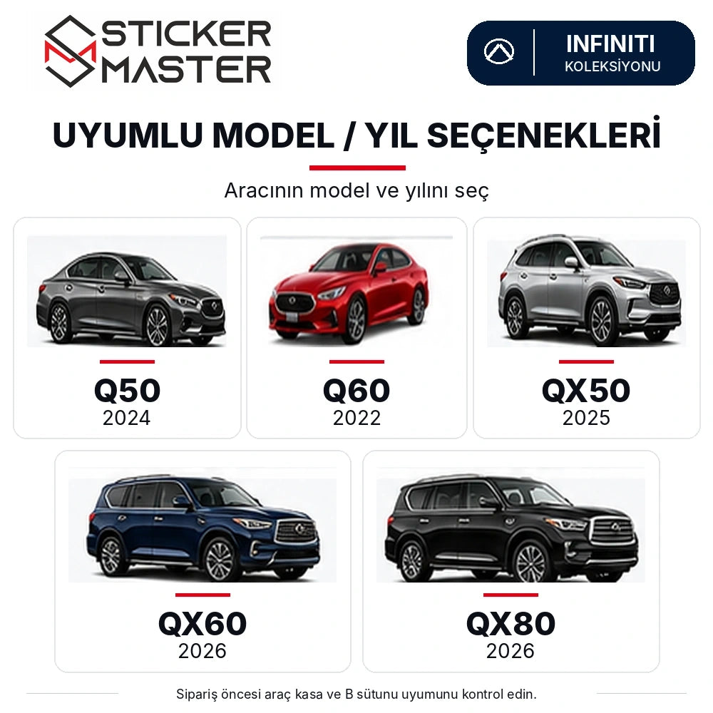Infiniti Q50 Q60 QX50 QX60 QX80 model ve yıl seçenekleri
