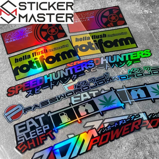 JDM Sticker Seti | Holografik Yarış Markaları ve Slogan Decal (6 Parça) Sticker Master