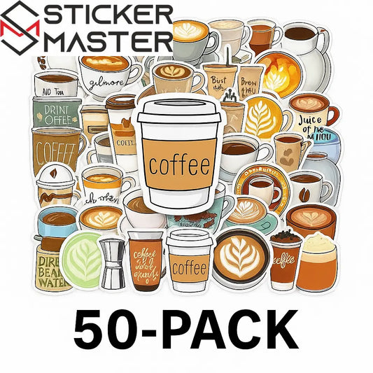 Sticker Master 50’li Kahve Temalı Sticker Seti – Su Geçirmez Kawaii Vinyl Çıkartmalar (Laptop, Defter, Kaykay, Bisiklet, Bavul) | 14+ - Sticker Master
