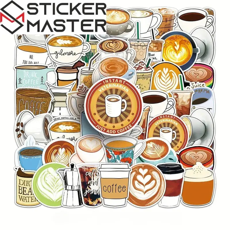 Sticker Master 50’li Kahve Temalı Sticker Seti – Su Geçirmez Kawaii Vinyl Çıkartmalar (Laptop, Defter, Kaykay, Bisiklet, Bavul) | 14+ - Sticker Master