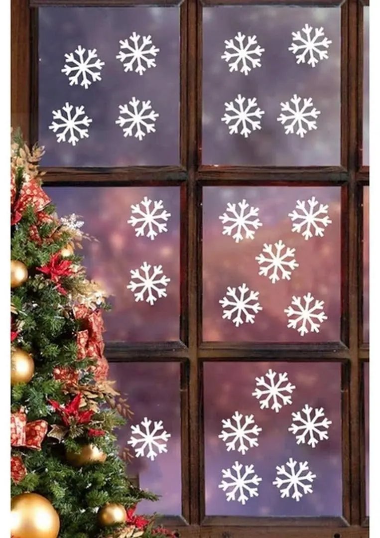 Sticker Master 40 Adet Beyaz Kar Tanesi Cam Kış Sticker - Yılbaşı Sticker- Yılbaşı Dekoru Etiket Çık