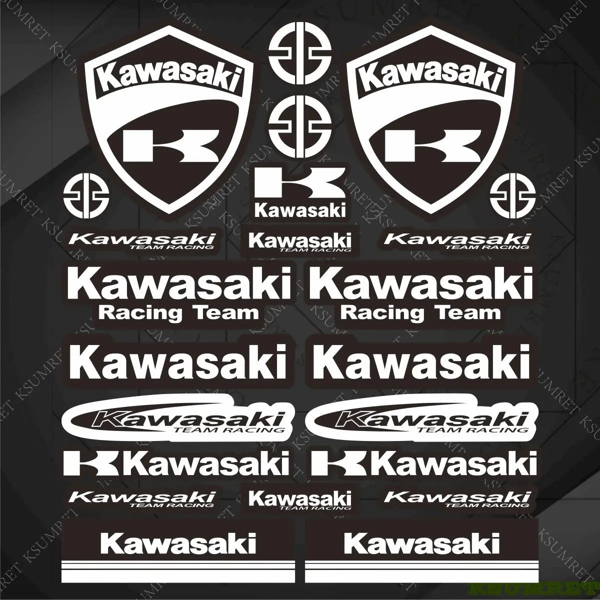 Kawasaki Logo Sticker Seti | Racing Team ve K-Shield Full Kit (27x30cm) Sticker Master