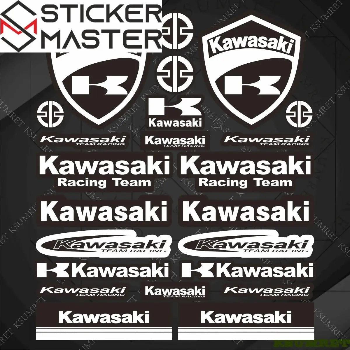 Kawasaki Logo Sticker Seti | Racing Team ve K-Shield Full Kit (27x30cm) Sticker Master