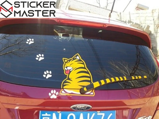 Sticker Master Kedi Silecek Sticker Motor, Kask, Laptop, Araba, Oto Araç İçin Dayanıklı Etiket Decal