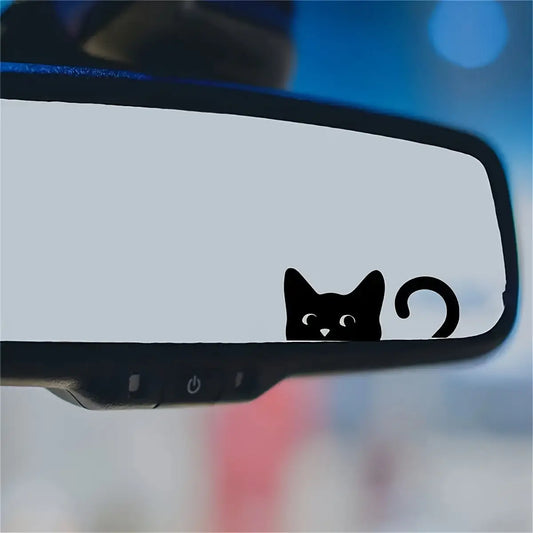Kedi Sticker Seti | Dikizleyen Siyah Kedi Ayna ve Laptop Decal (5 Adet)