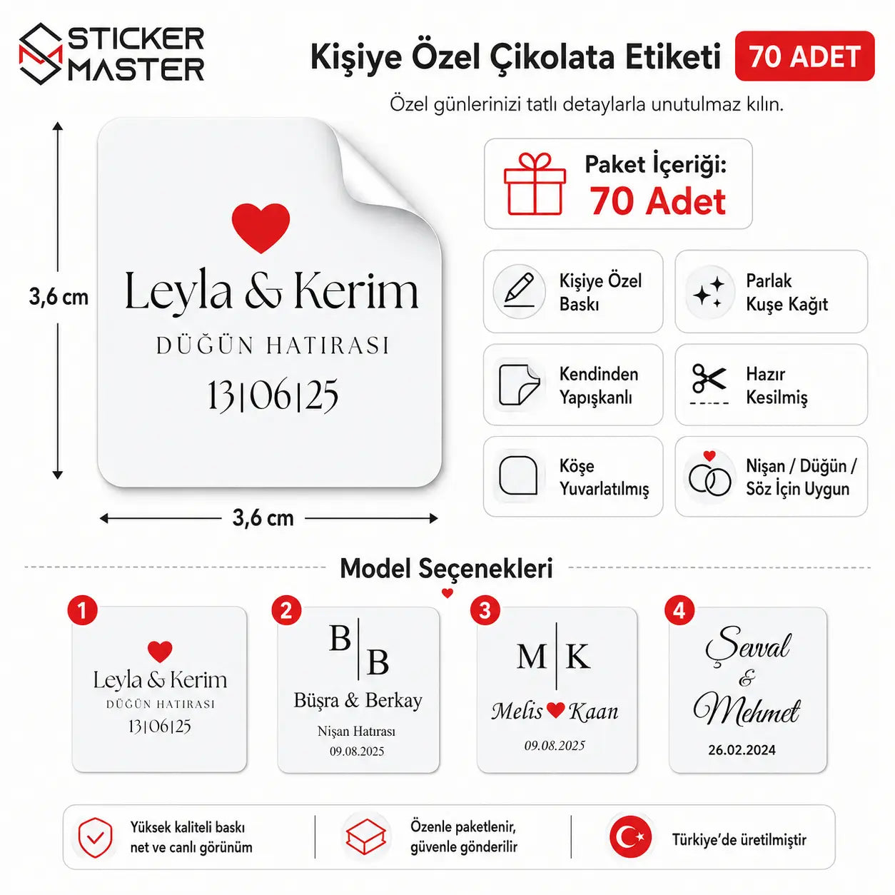 Kişiye Özel Çikolata Etiketi 70 Adet aciklama