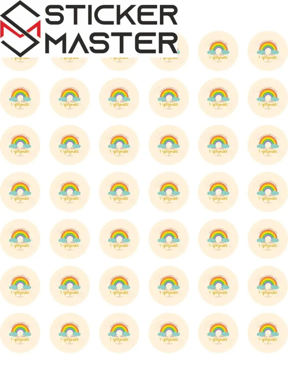 Sticker Master 1 Yaş Gökkuşağı Balon Sticker Etiket Duvar Süsü 3 X 3 Cm 50Lı