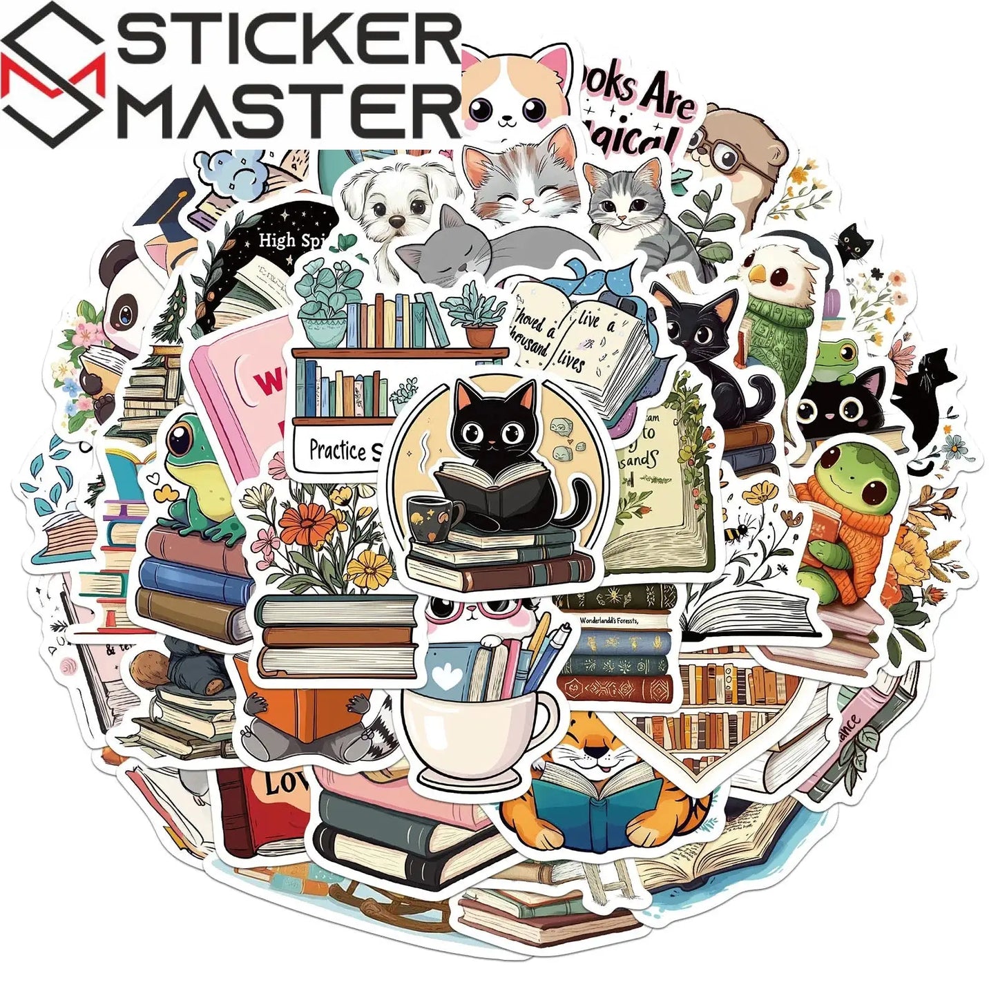 50’li Sevimli Kitap Okuyan Hayvan Sticker Seti | Sticker Master - Sticker Master