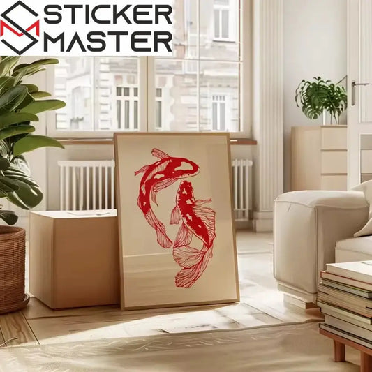 Sticker Master Kırmızı Koi Balığı Vintage Kanvas Poster (Çerçevesiz) - Sticker Master