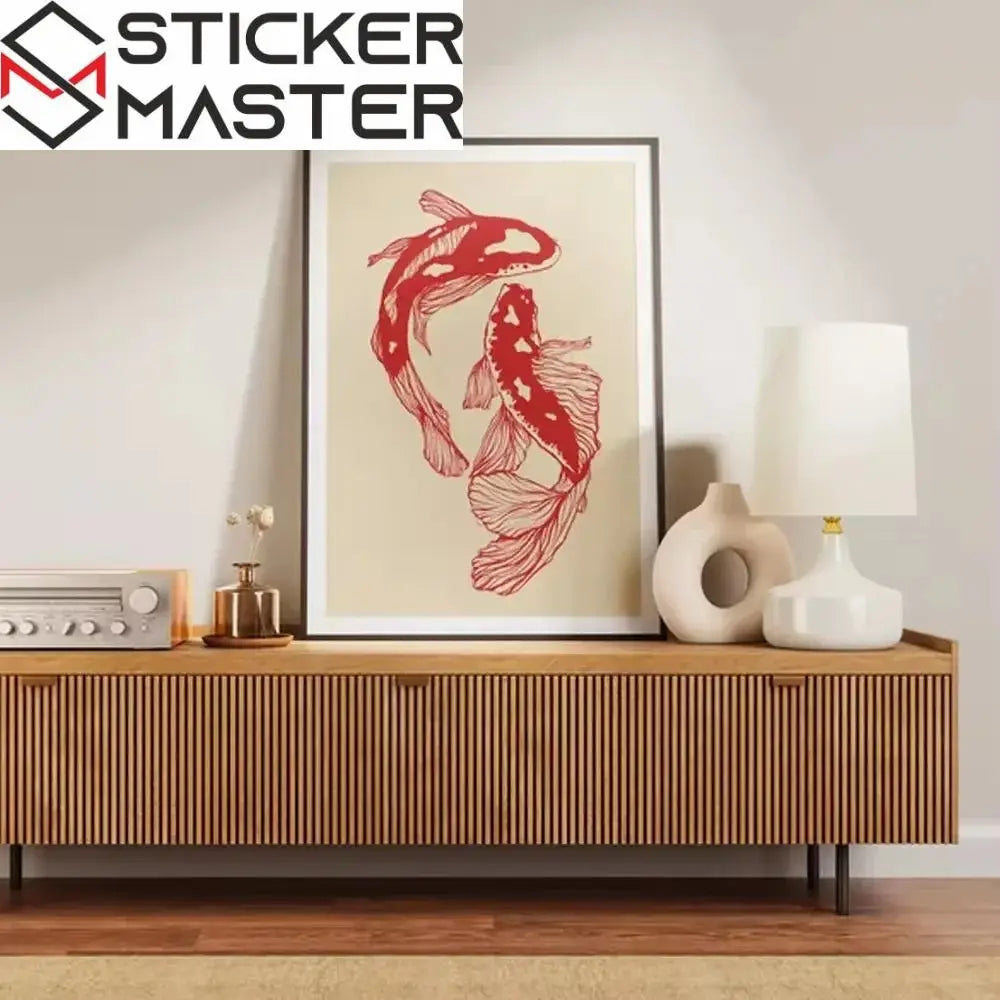 Sticker Master Kırmızı Koi Balığı Vintage Kanvas Poster (Çerçevesiz) - Sticker Master