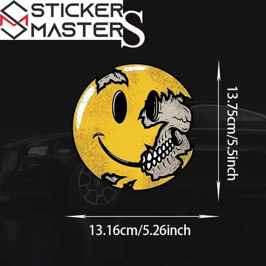 Kuru Kafa Sticker | Yarım İskelet Happy Face Motosiklet Decal (13-17cm) Sticker Master