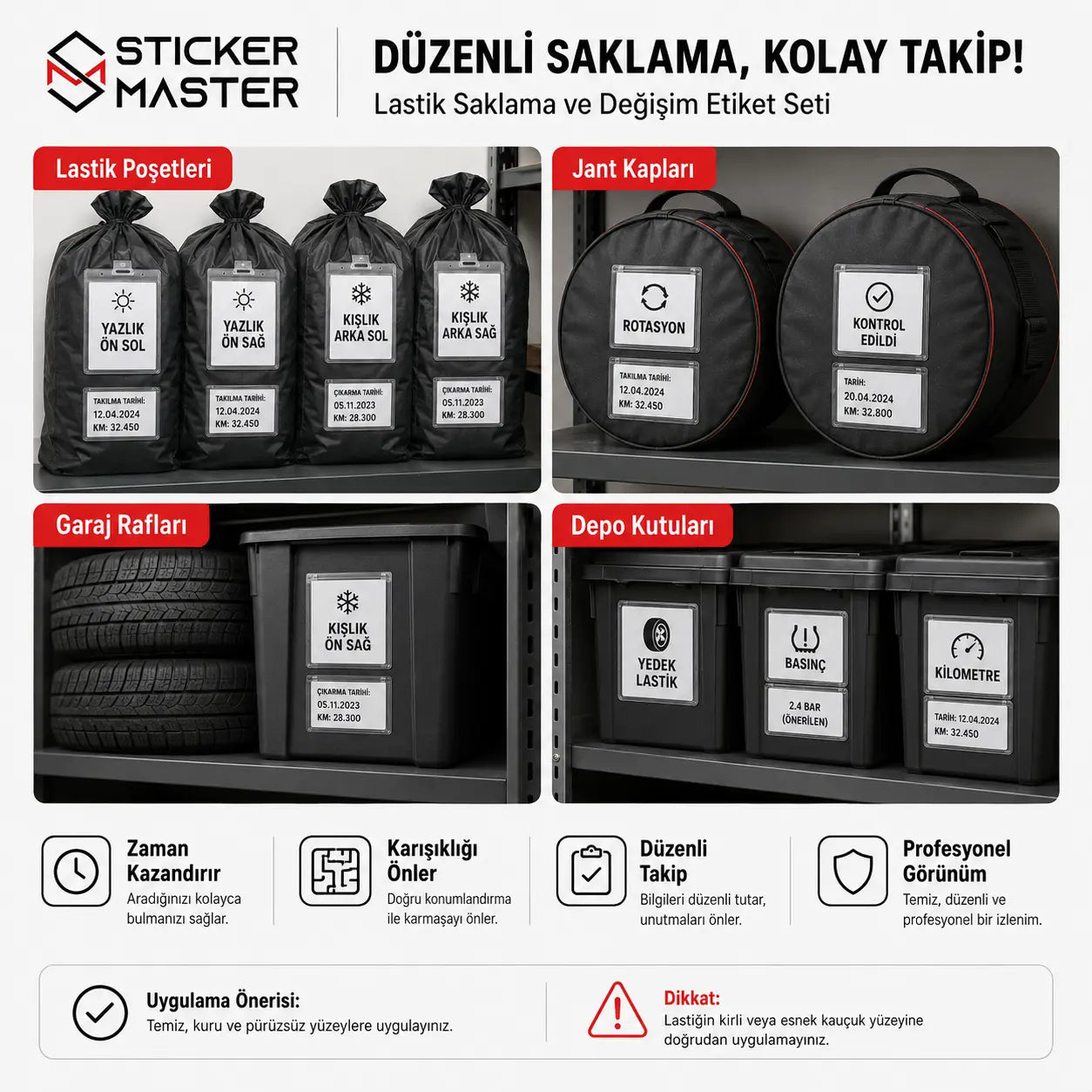 Lastik Saklama ve Degisim Etiket Seti 16 iceriik detaylar