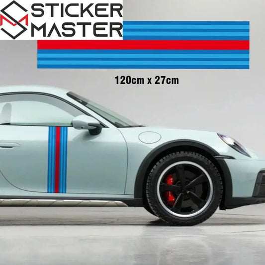 Martini Racing Sticker | Porsche 911 Le Mans Tarzı Kaput ve Kapı Şerit Decal (40-120 cm) Sticker Master