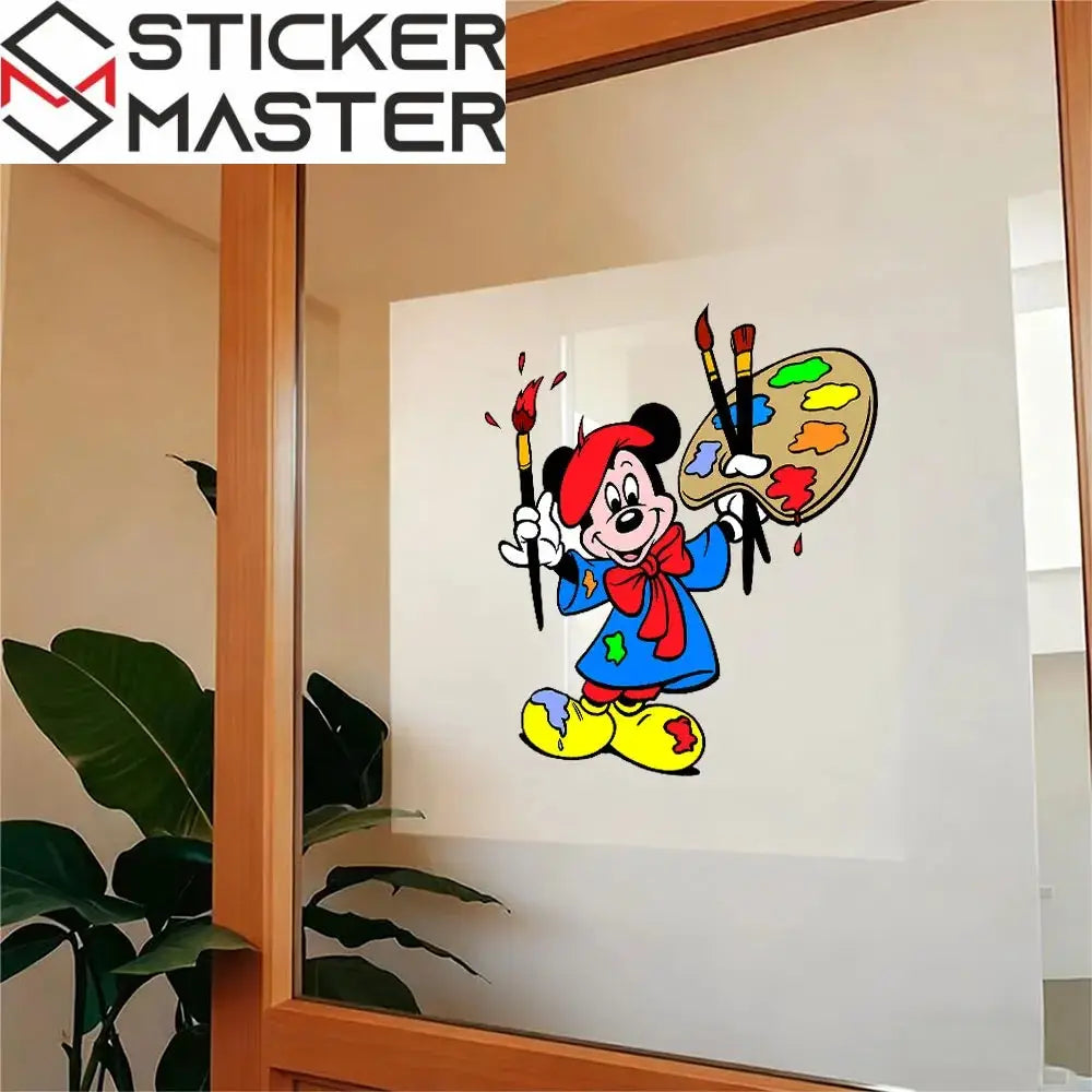 Mickey Mouse Sticker | Ressam Fare ve Boya Paleti Cam Dekoru (40x40 cm) - Sticker Master