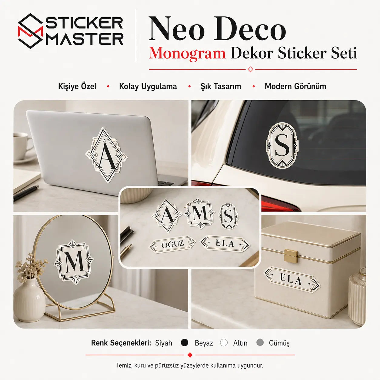 Neo Deco Monogram Dekor Sticker Seti detay kisiye ozel