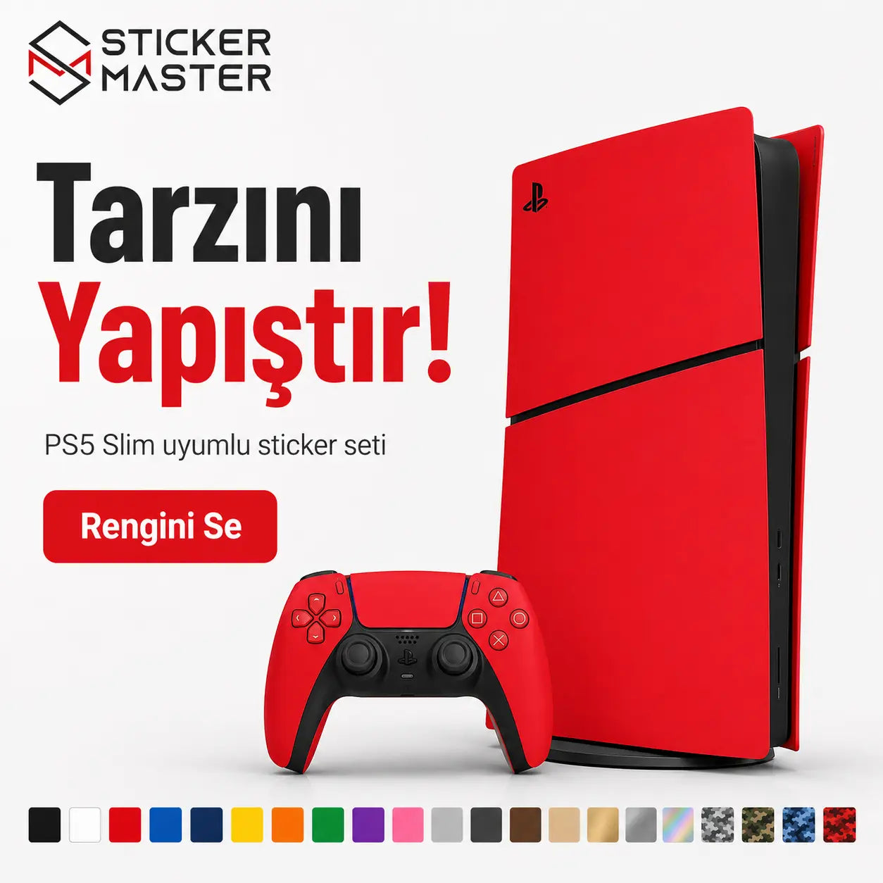 PS5 Slim Uyumlu Konsol Sticker Seti renkler ve detay