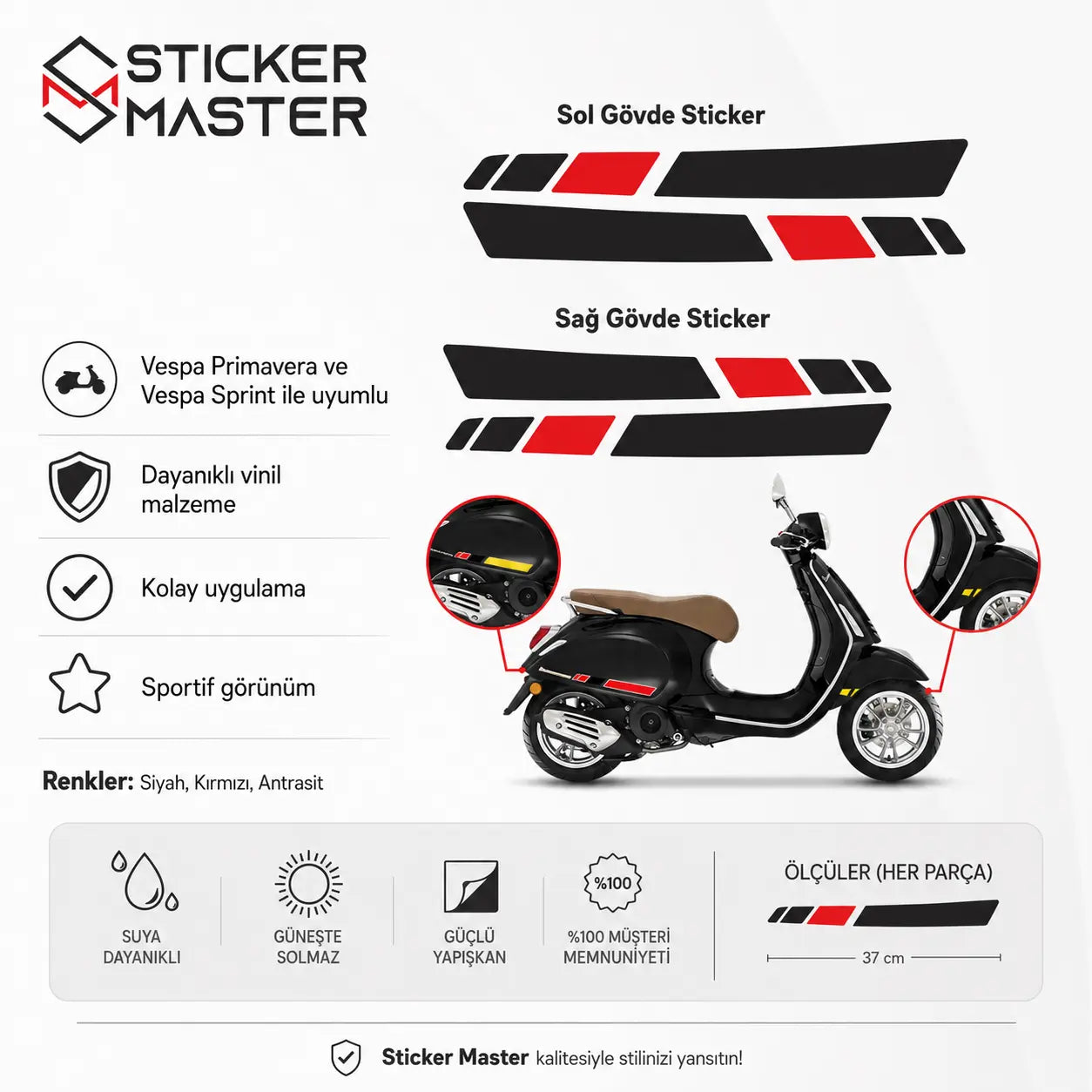 Primavera Vespa Sprint Uyumlu Yan Gövde Sticker aciklama