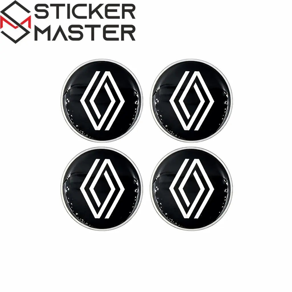 Yeni Nesil Renault Uyumlu Jant Göbeği Sticker | Siyah Damla Etiket 5.5 cm (4 Adet) - Sticker Master