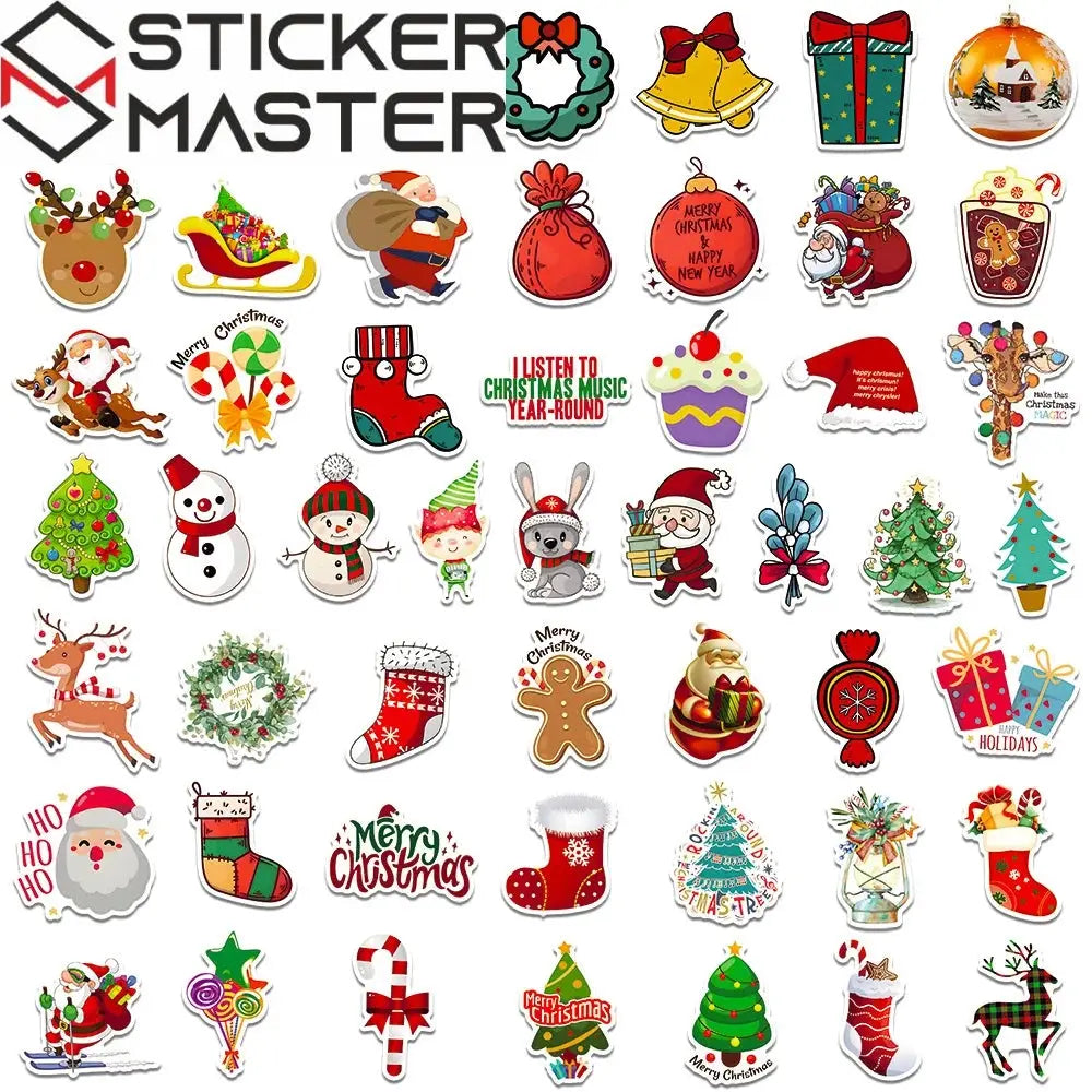 Retro Yılbaşı Sticker Seti 50 Adet Noel Süsleme | Sticker Master - Sticker Master