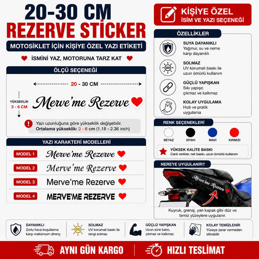 Rezerve Yazili Arac ve Motosiklet Sticker Seti tüm özellikler