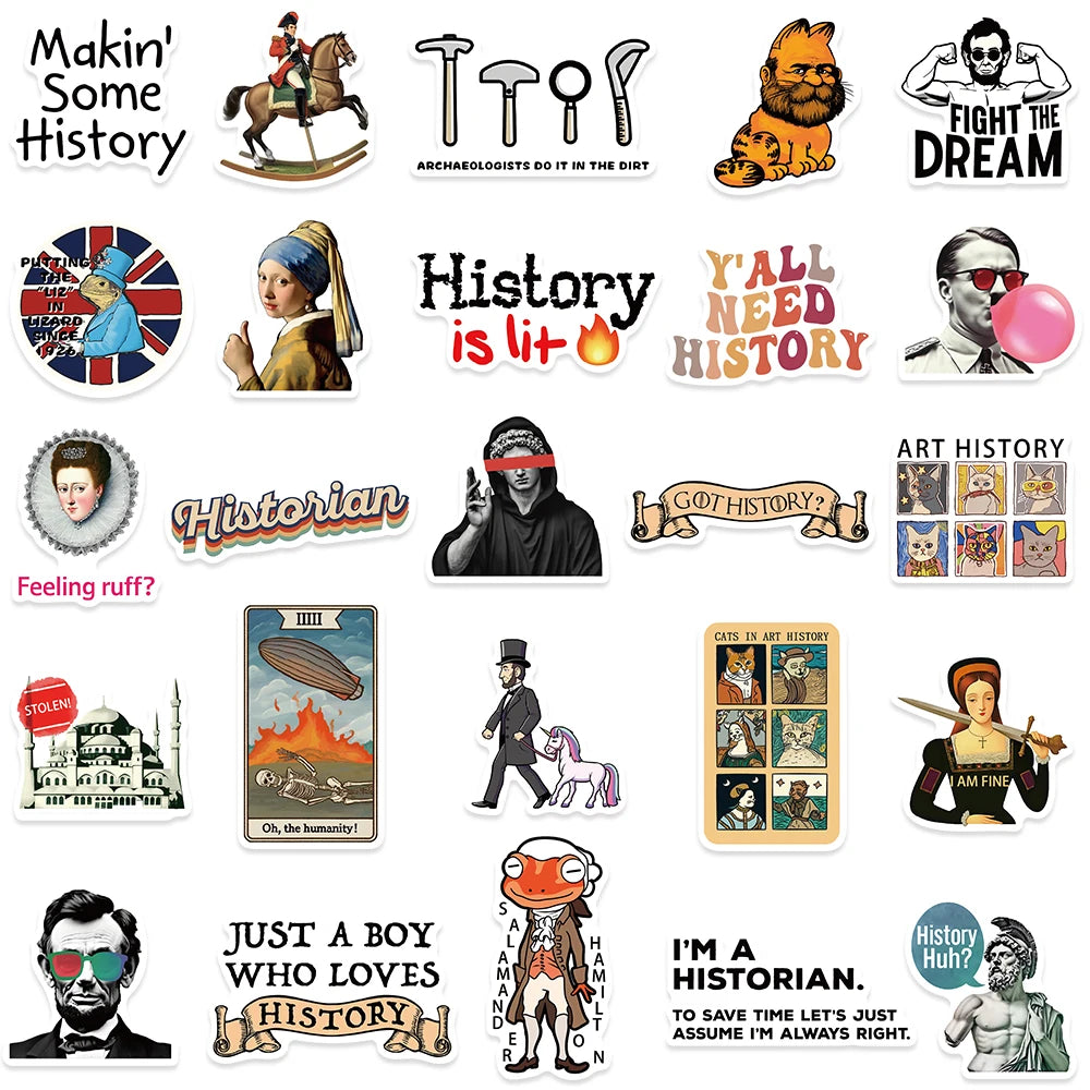 Sticker Master 50 adet Komik Karikatür Tarih Karakterleri Çıkartmalar Bagaj Dizüstü Gitar Telefon Bisiklet Su Geçirmez Graffiti Vinil Sticker Etiket