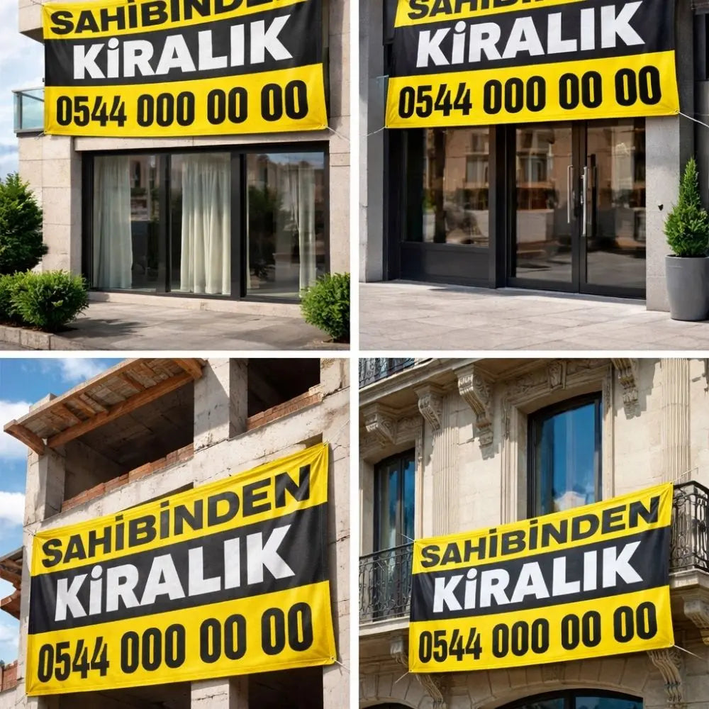 Sahibinden Satılık / Kiralık Branda Baskı | Kuşgözü Dikişli ve Delikli Emlak Afişi (Tüm Boyutlar) - Sticker Master