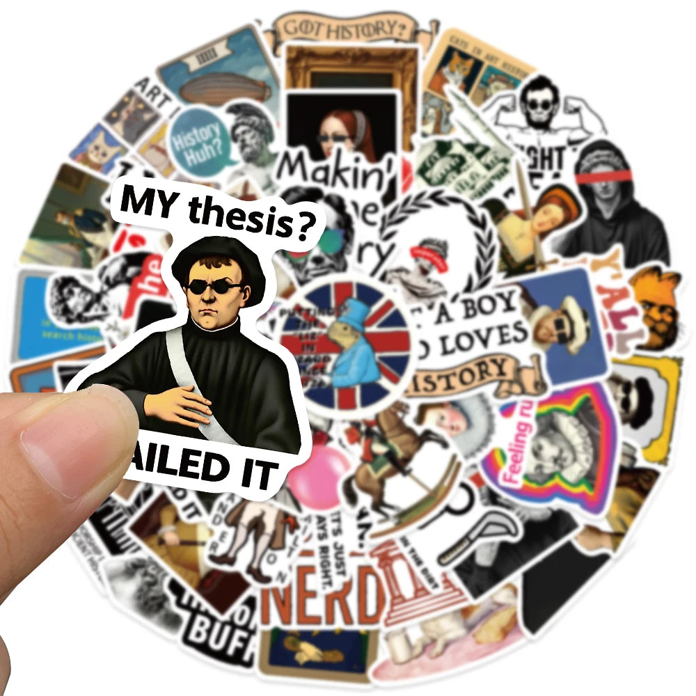 Sticker Master 50 adet Komik Karikatür Tarih Karakterleri Çıkartmalar Bagaj Dizüstü Gitar Telefon Bisiklet Su Geçirmez Graffiti Vinil Sticker Etiket