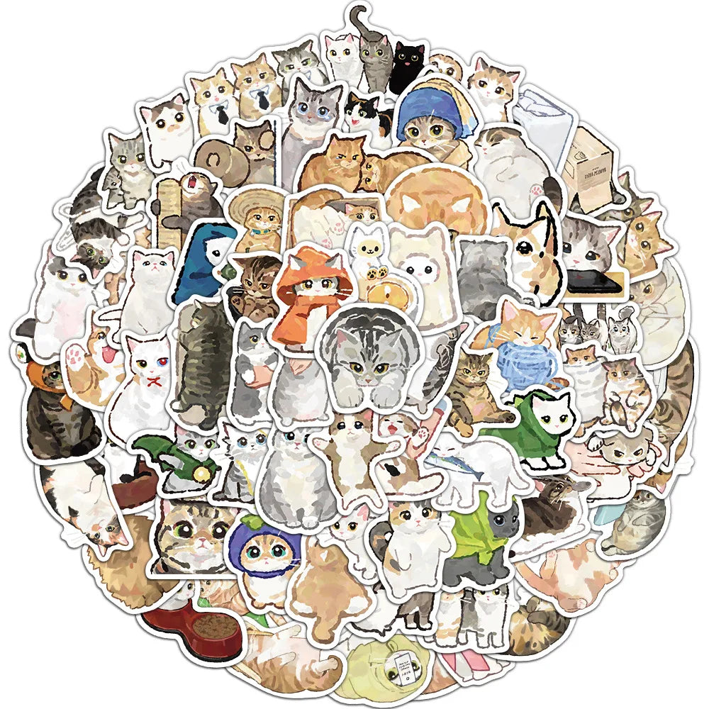 50’li Sevimli Su Renkli Kedi Sticker Seti | Sticker Master