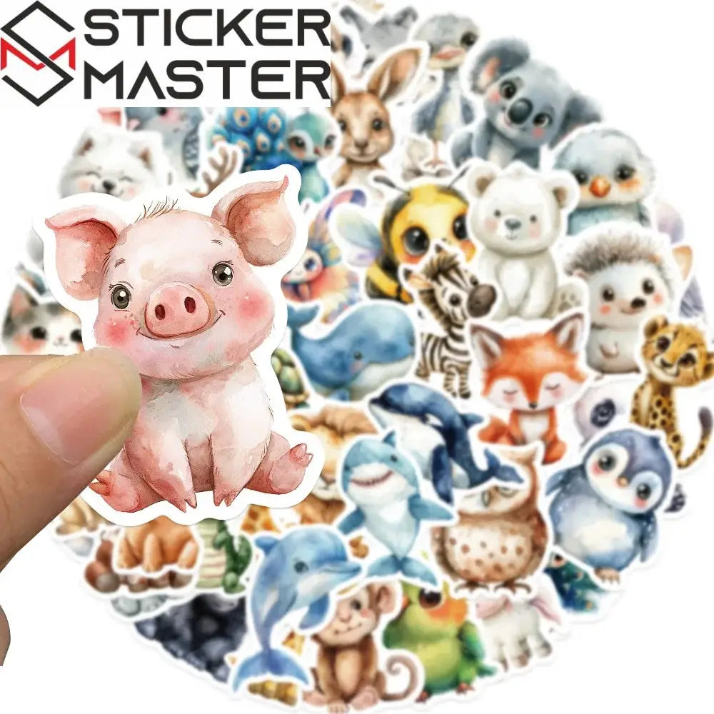 50’li Sevimli Su Renkli Hayvan Sticker Seti | Sticker Master - Sticker Master