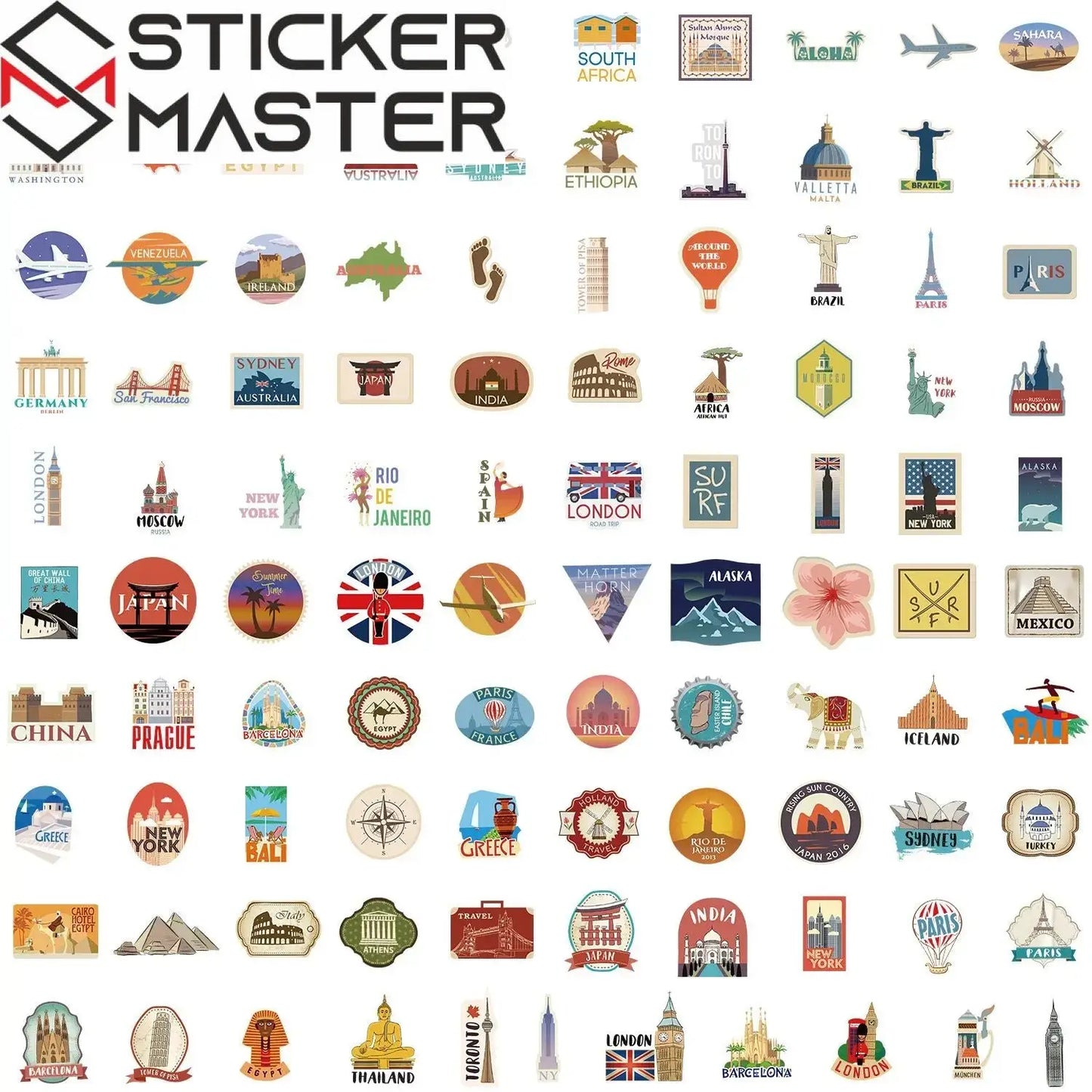 50'li Seyahat Temalı Sticker Seti | Sticker Master - Sticker Master