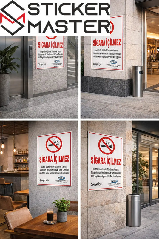 Sigara içilmez Sticker | 50x70 cm 2025 Yönetmeliğine Uygun Yasal Uyarı Levhası - Sticker Master